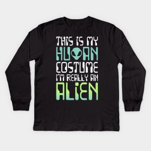 Funny weird My Human Costume Alien Halloween Kids Long Sleeve T-Shirt